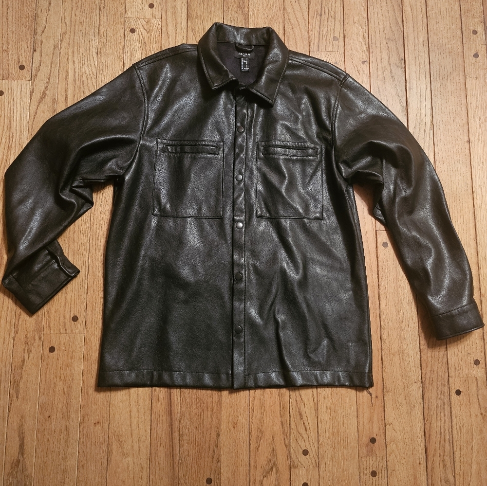 Forever 21 Black Faux Leather Shirt for Men